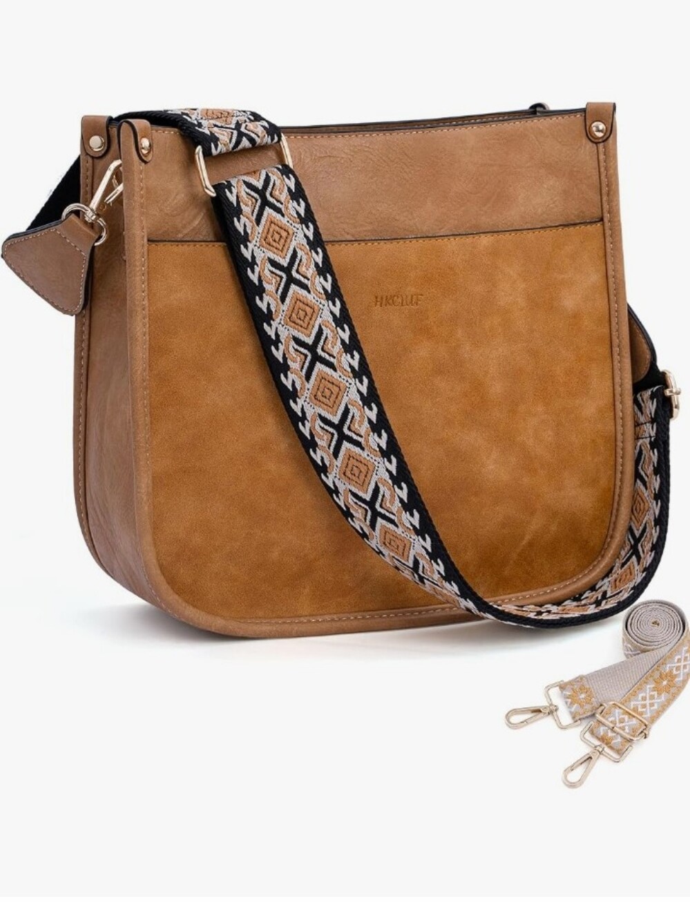 Hiclife Tan Vegan Leather Crossbody Bag with Decorative Strap